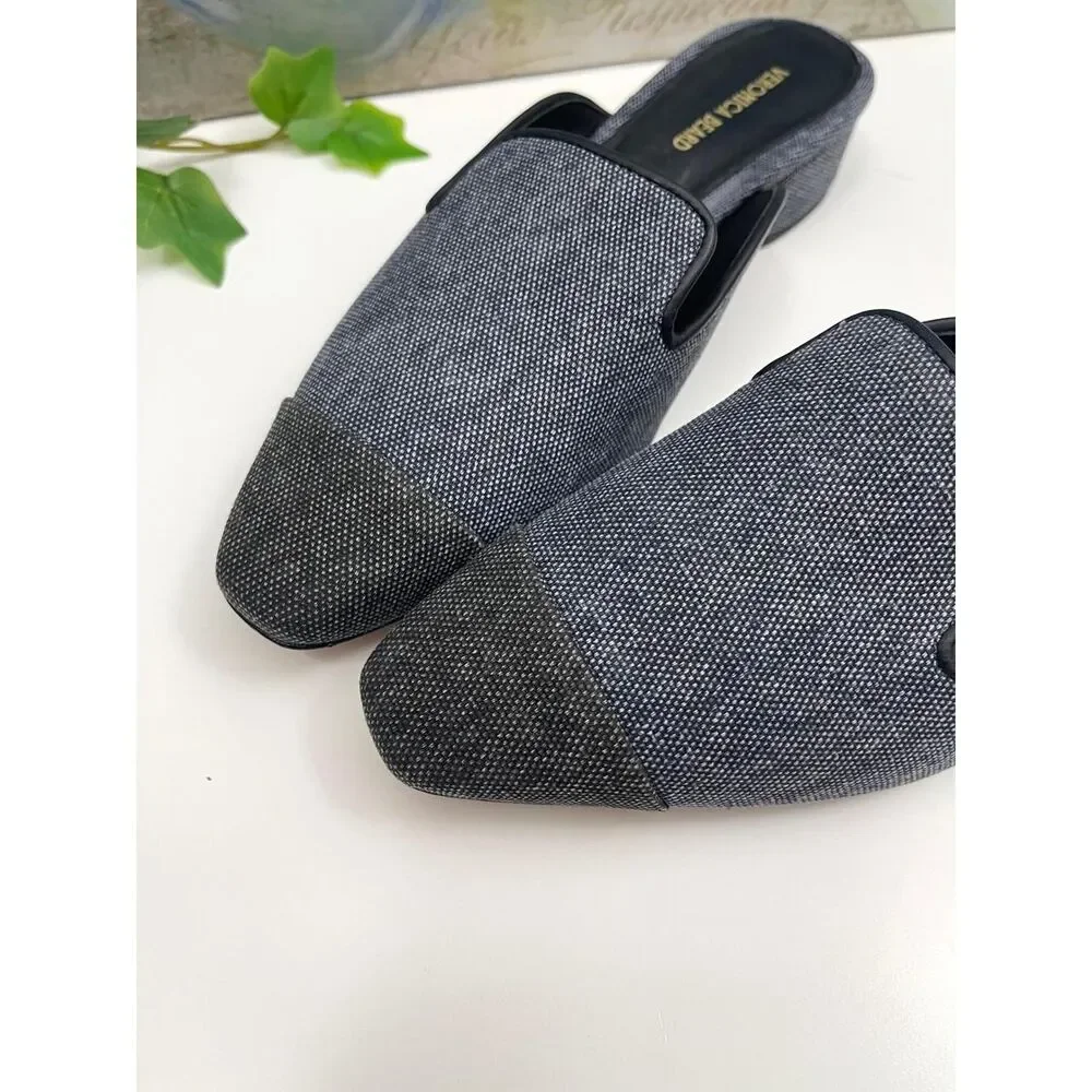 New Veronica Beard Cecile Denim Cap-Toe Mule In Denim Blue/Black 6.5